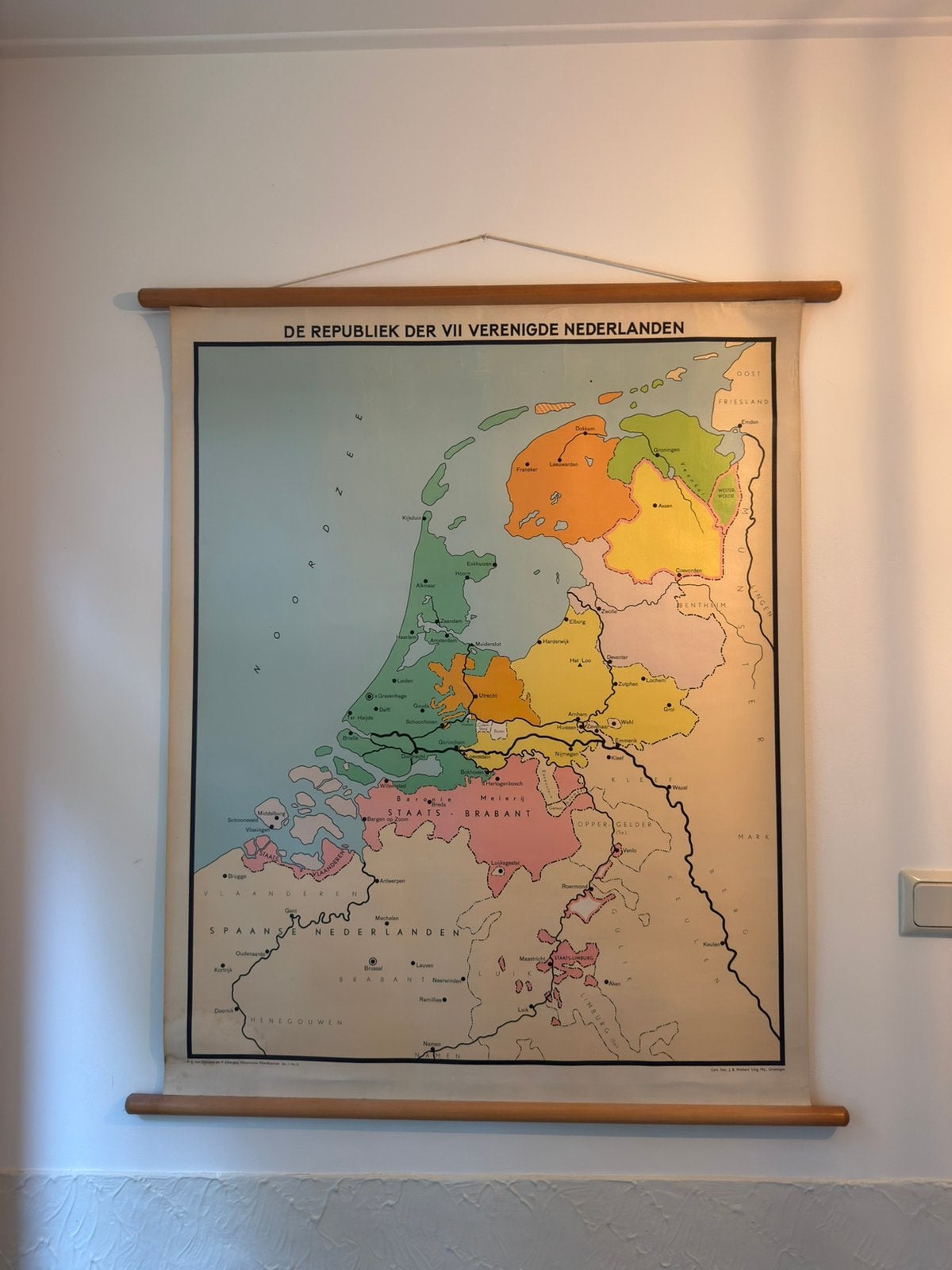 JB Wolters schoolkaart Republiek der VII Nederlanden vintage, Ophalen of Verzenden, Geschiedenis