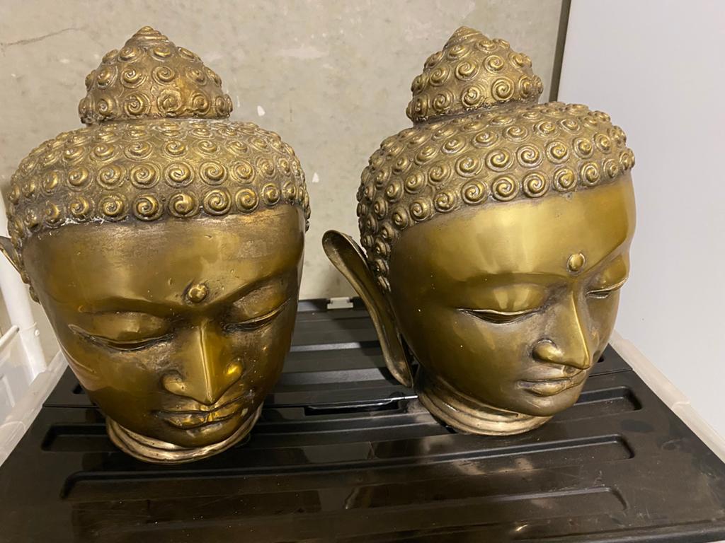 2 prachtige boeddha hoofden. 32h x 25br Prijs per 2., Antiek en Kunst, Antiek | Koper en Brons, Ophalen