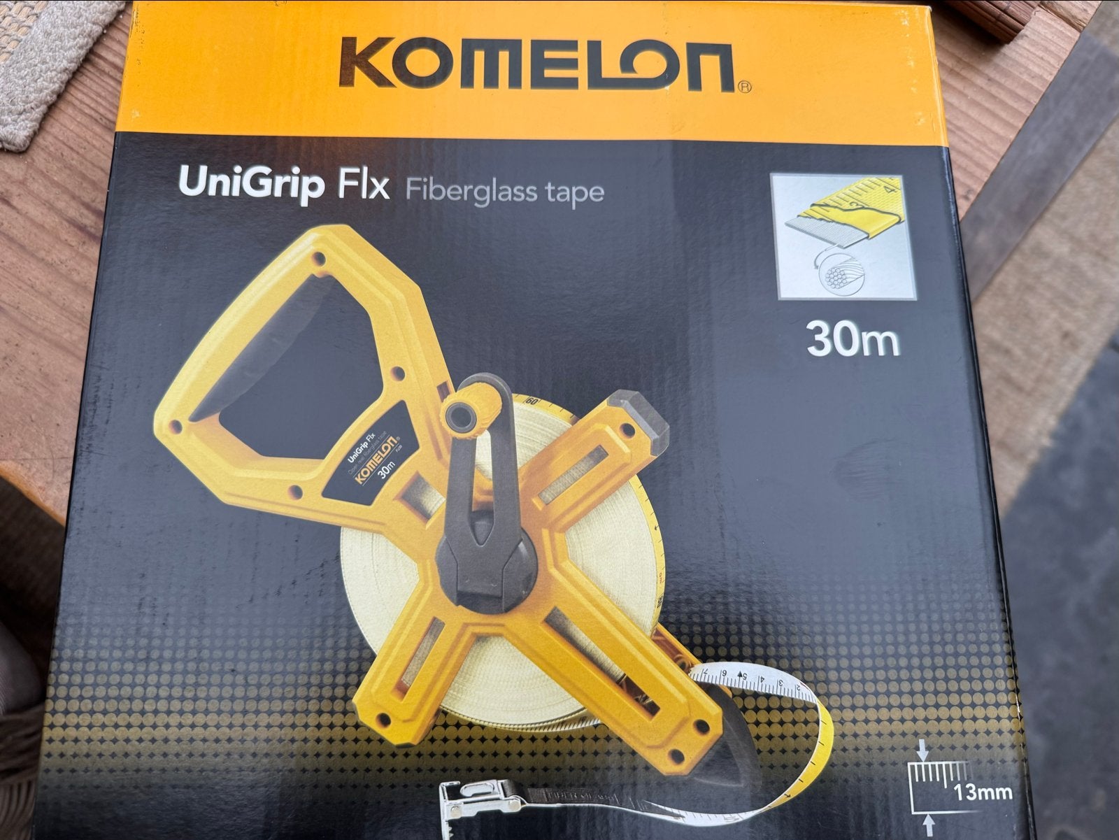 Komelon UniGrip Flx Fiberglass meetlint 30m, Doe-het-zelf en Verbouw, Ophalen of Verzenden, Nieuw, Afstand