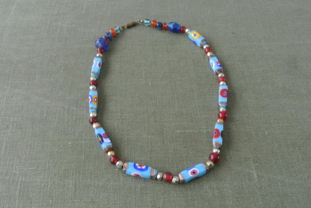 Millefiori murano ketting, Ophalen of Verzenden, Zo goed als nieuw, Blauw, Overige materialen