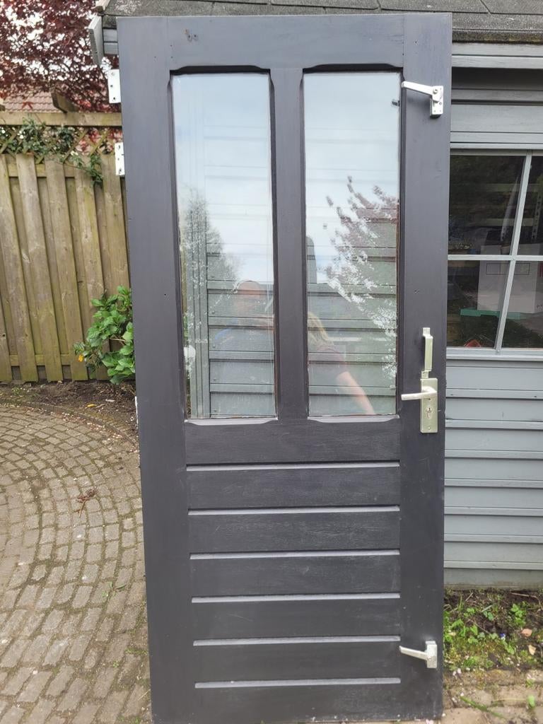 Hardhouten buitendeur met dubbel glas (excl. kozijn), Ophalen, 80 tot 100 cm, 200 tot 215 cm, Glas