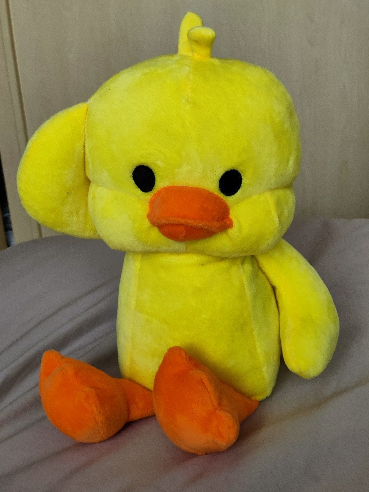Leuke eend knuffel met schildpad rugzak 34 cm, Geel, Ophalen of Verzenden, Zo goed als nieuw, Middelgroot (20 tot 80 cm)
