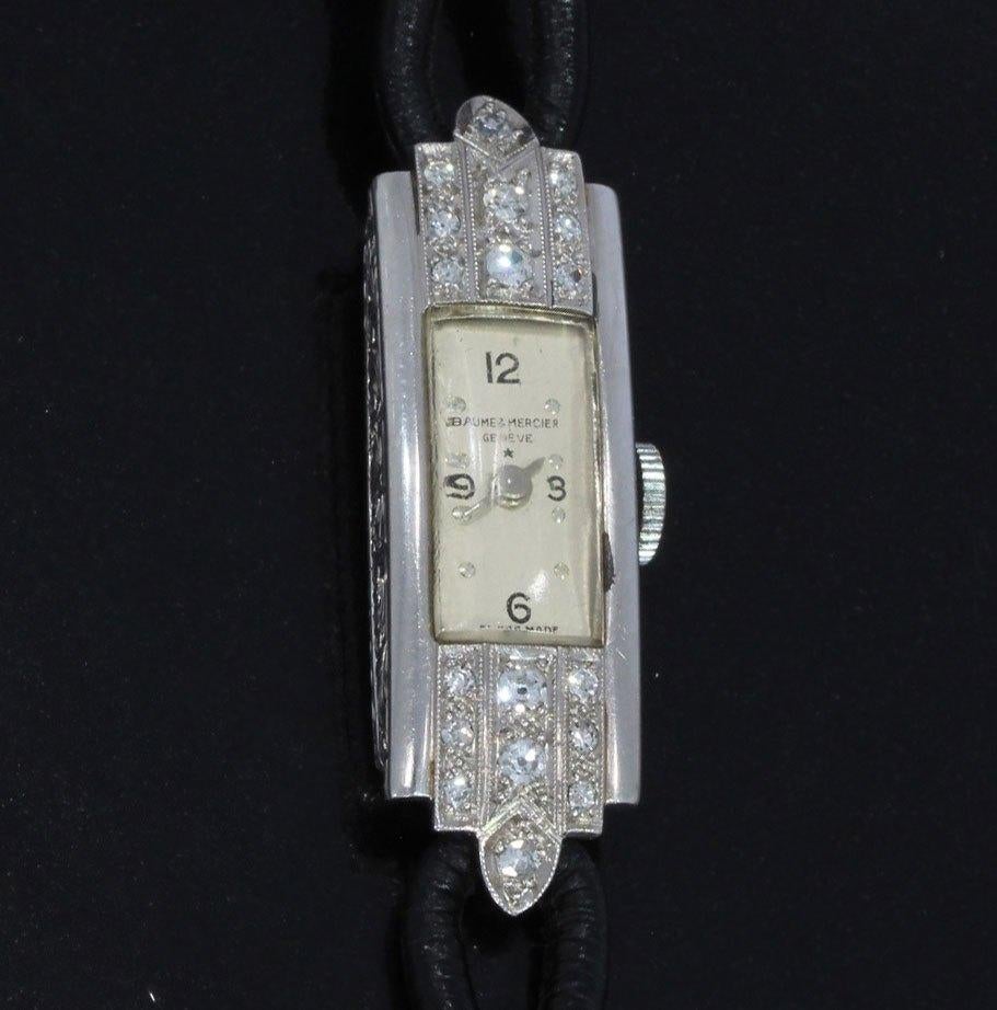 Art Deco diamanten platina horloge antiek dame Baume Mercier, Verzenden, Overige materialen, Armband, Met edelsteen