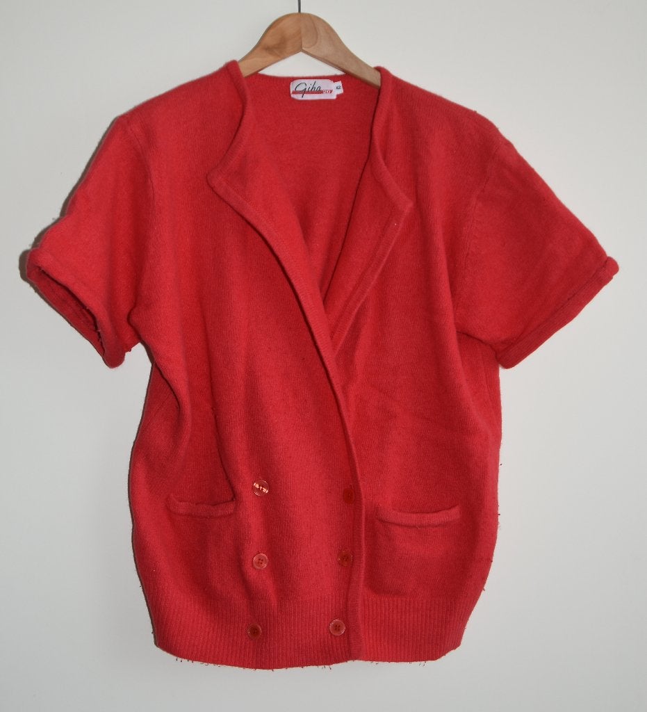 Rood lamswol angora Giha vest maat 42, Verzenden, Gedragen, Maat 42/44 (L), Rood