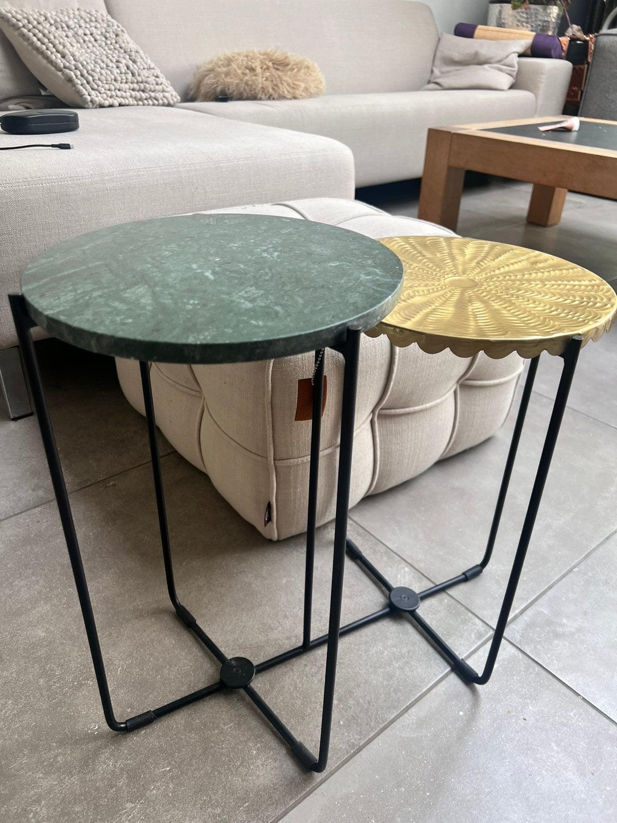 COCO MAISON DESIGN BIJZETTAFEL GROENE MARMER TAFEL GOUD, Ophalen of Verzenden, Zo goed als nieuw, Overige vormen