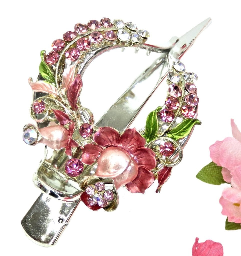 Duckklem met roze bloem en strass stenen., Ophalen of Verzenden, Nieuw