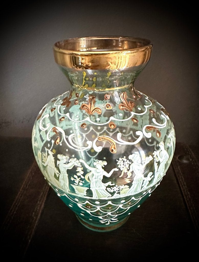 Vaasje Antiek Vaas Italiaans glas goud wit blauw curiosa, Verzenden