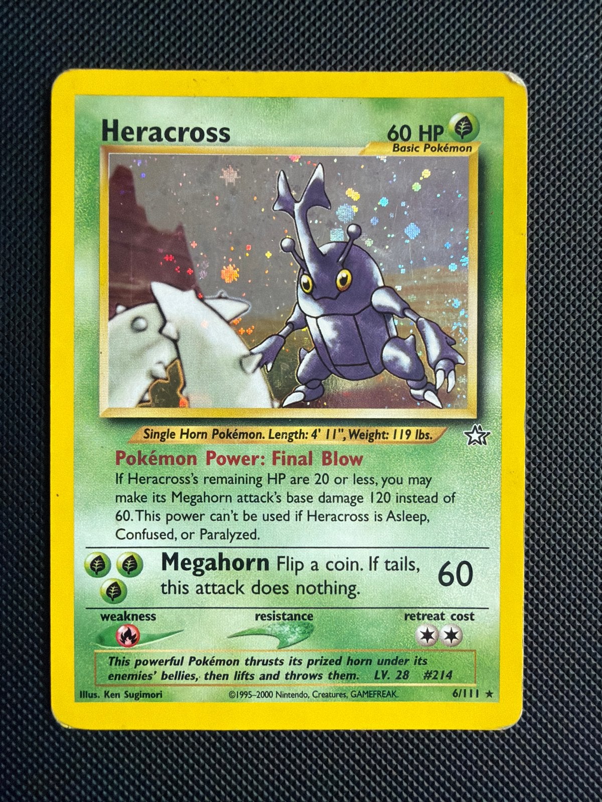 Heracross Pokémon Kaart - Neo Genesis 6/111 Holo, Verzenden, Gebruikt, Losse kaart, Foil