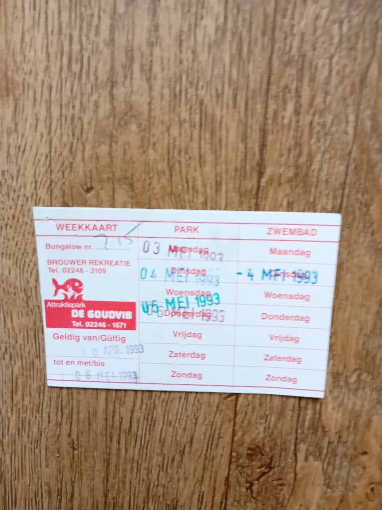 Oude weekkaart - De Goudvis - St Maartenszee, Eén persoon, Ticket of Toegangskaart