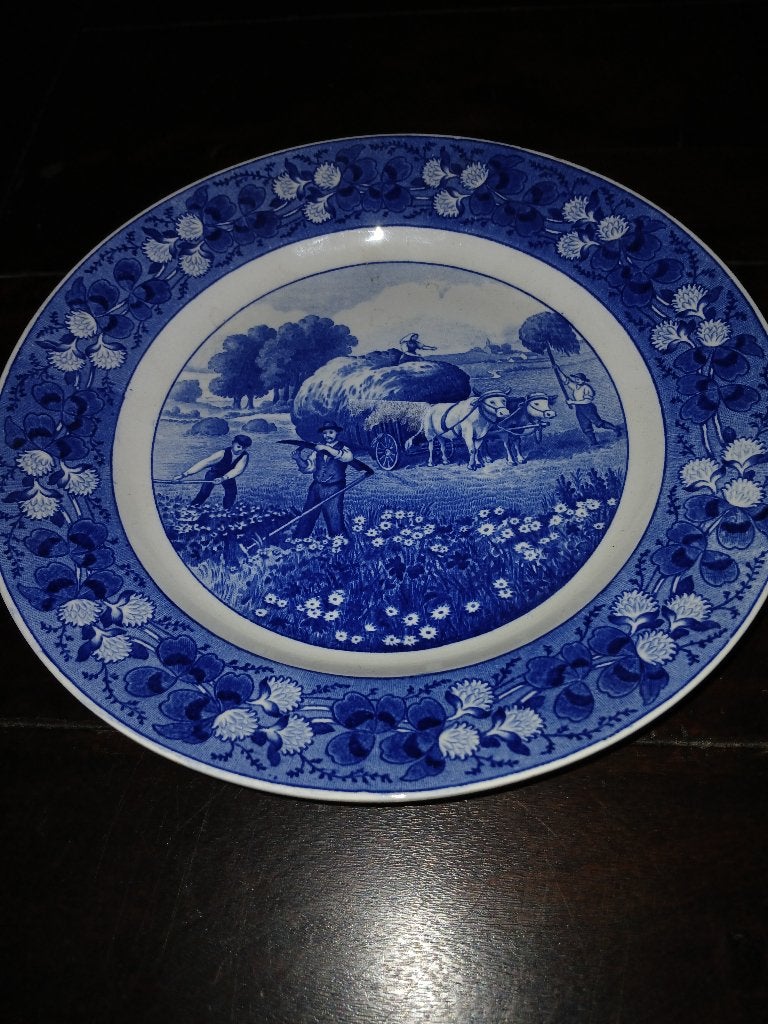 Villeroy en Boch blauw wandbord met dorpsscène, 23,5cm, Ophalen of Verzenden