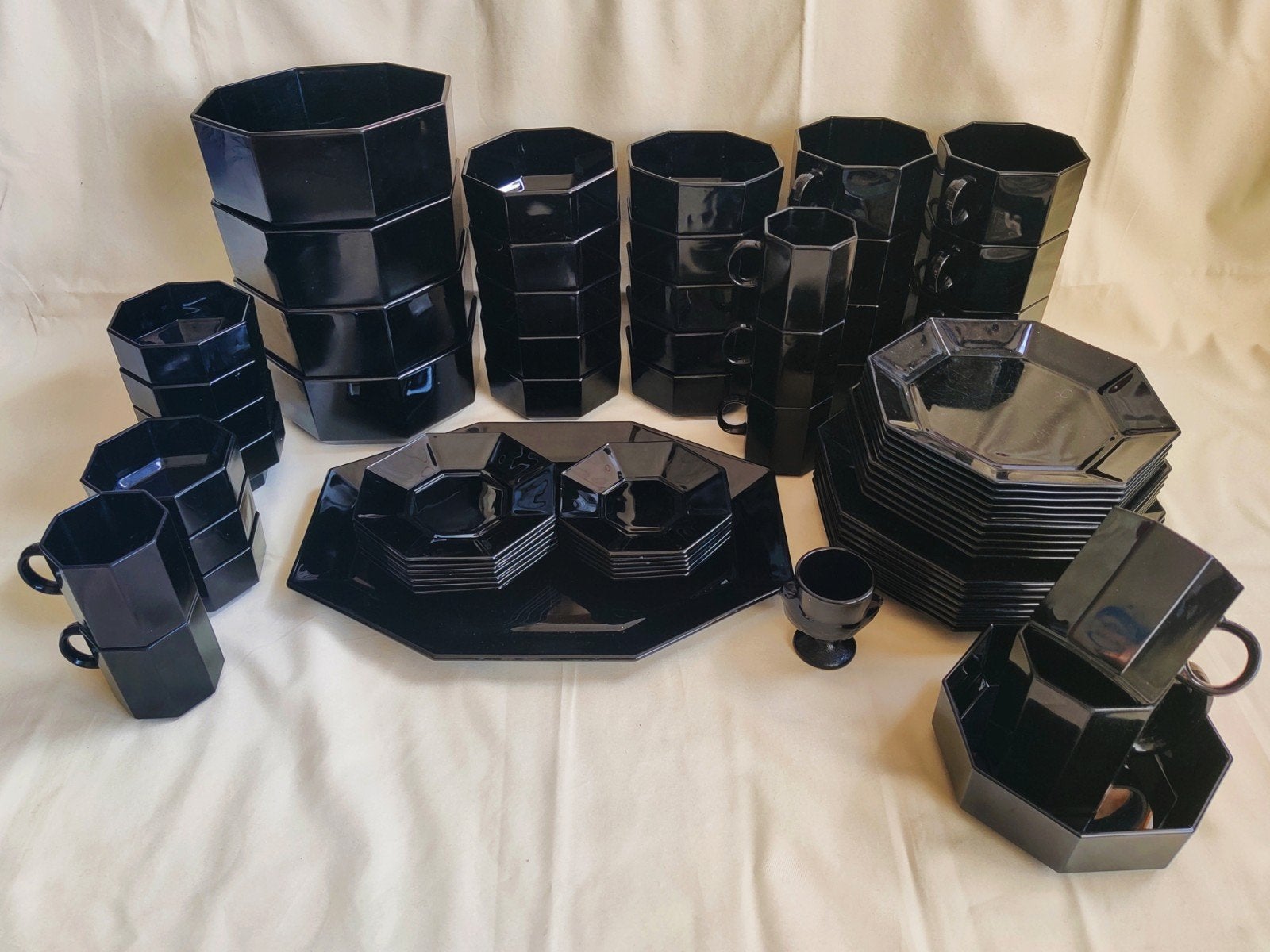 Vintage Arcoroc Octime France Octagonal servies set 71 delig, Ophalen, Gebruikt, Overige merken, Vintage