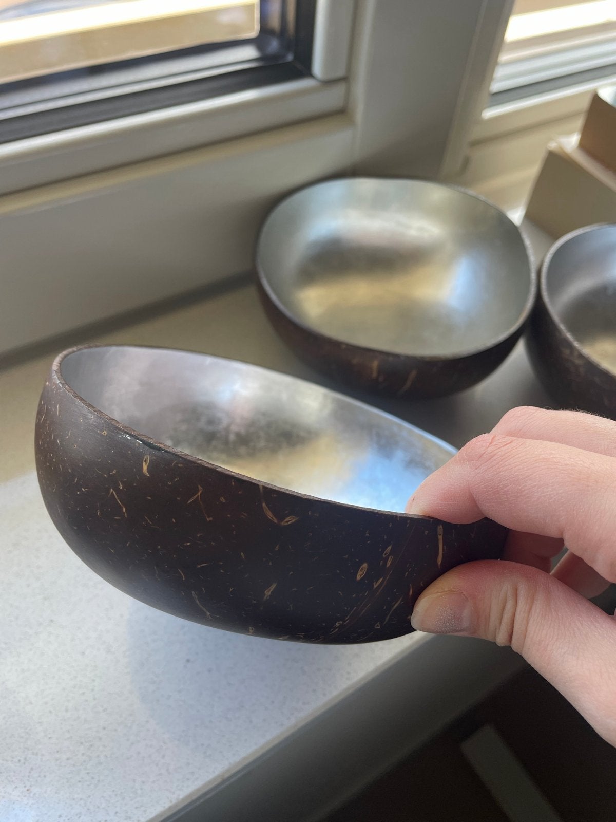 Kokos schaaltjes zilver diverse groottes, Overige materialen, Schaal, Rond, Ophalen of Verzenden