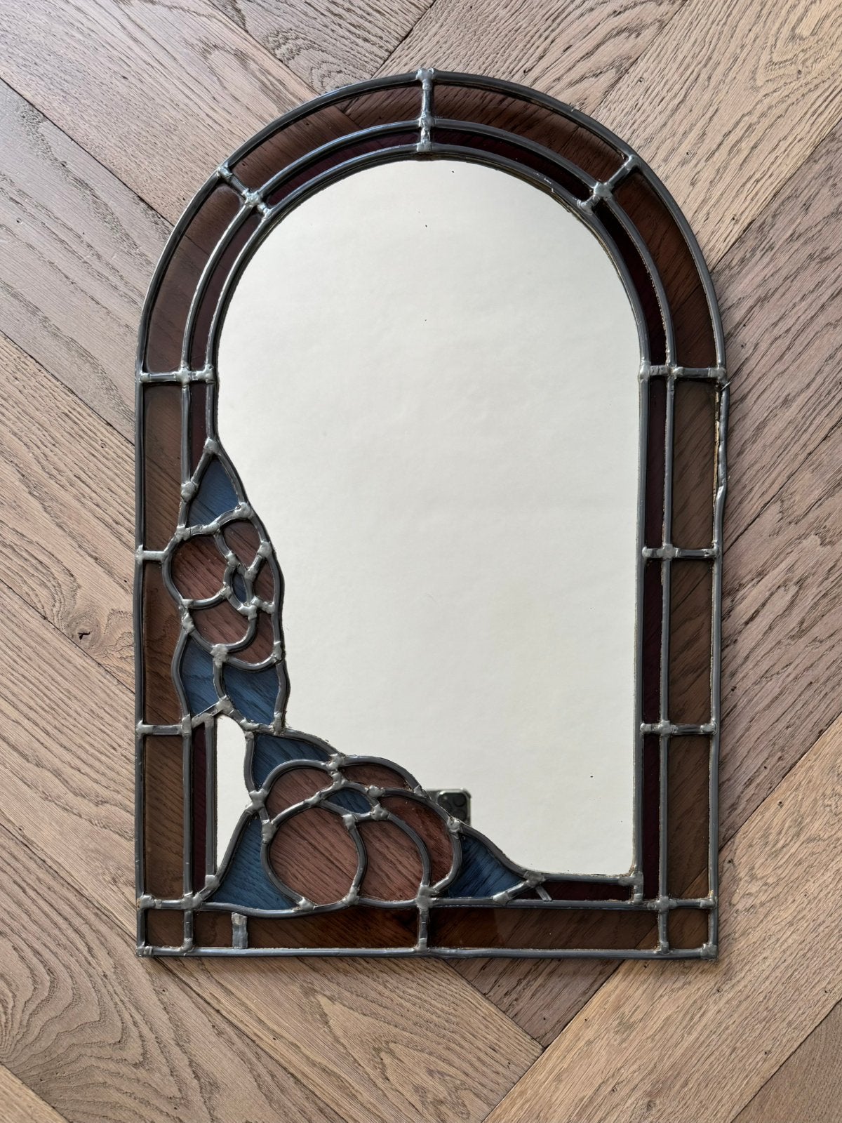 Glas in Lood spiegel 54 x 37 cm, Antiek en Kunst, Antiek | Spiegels, Ophalen of Verzenden, Minder dan 50 cm