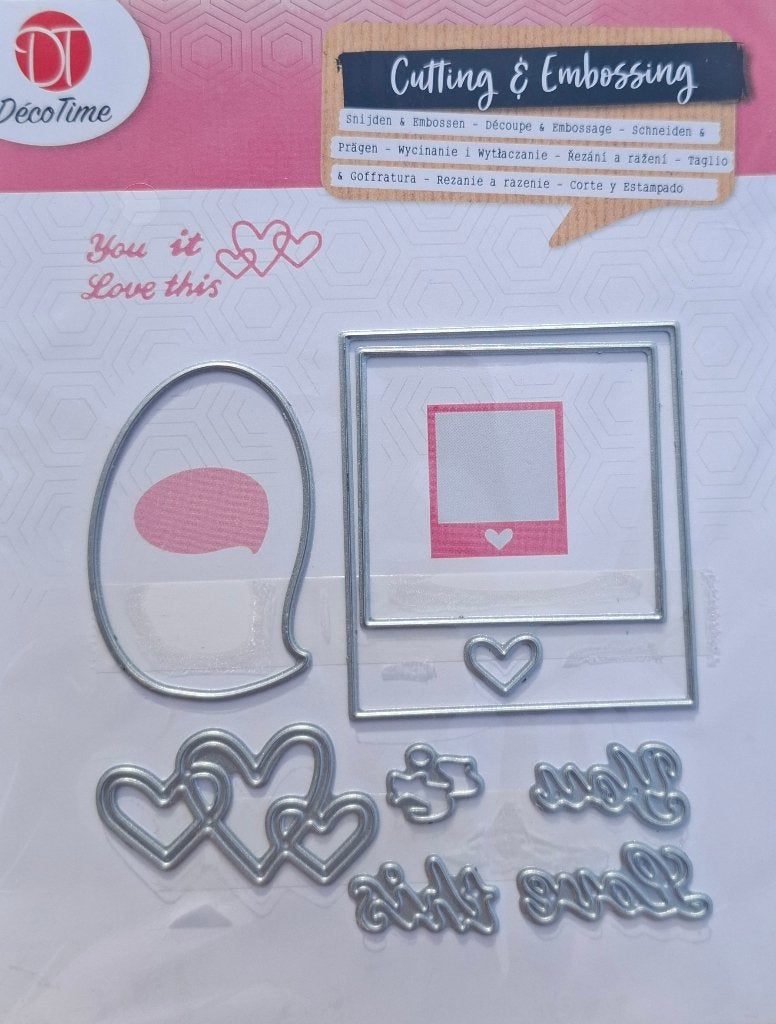 Snijmal & Embossing Set 19: Fotokader, Tekstballon, Hartjes, Onbekend, Nieuw, Ophalen of Verzenden, Overige thema's