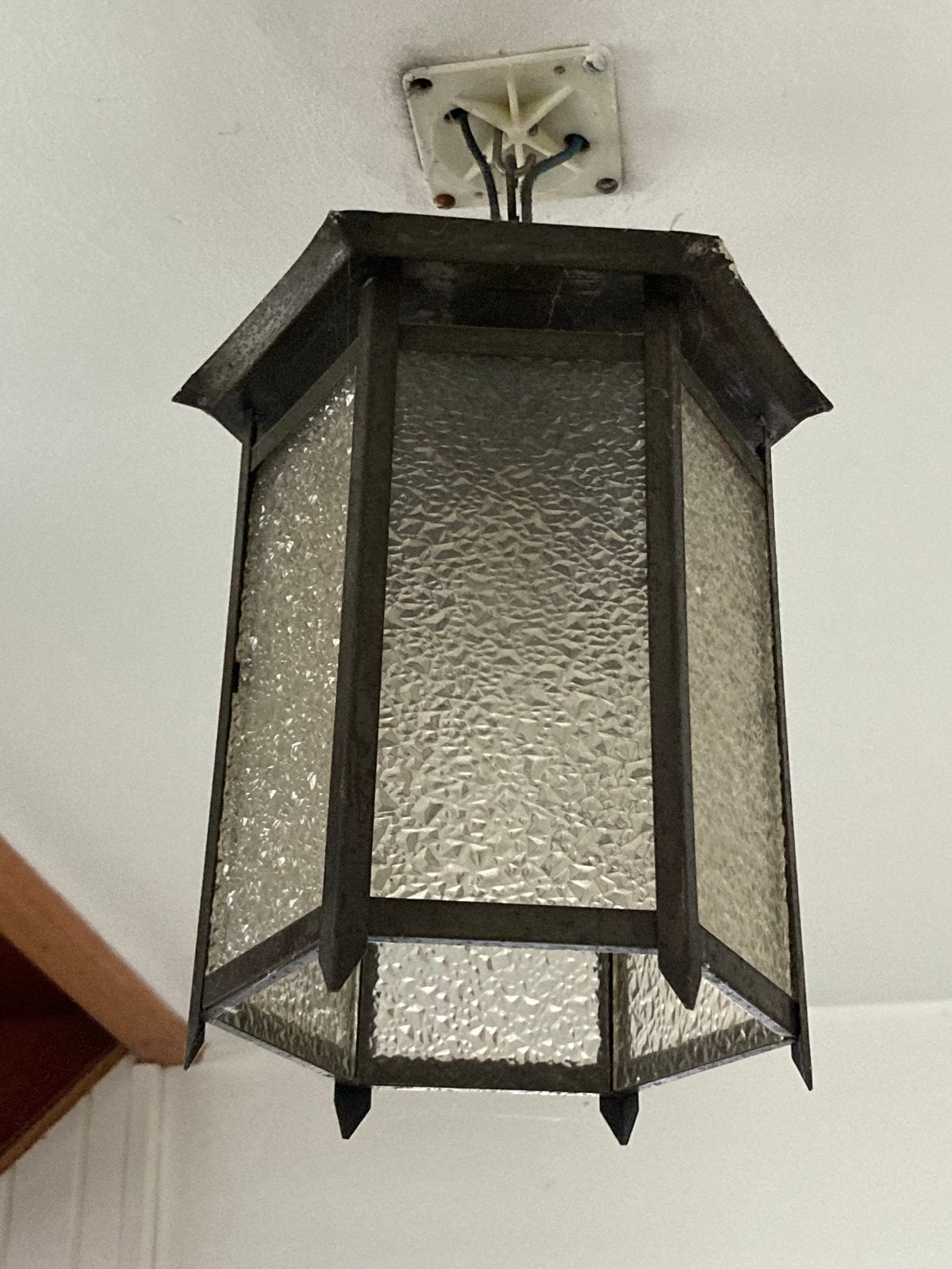 Vintage hanglamp met gehamerd glas, Ophalen of Verzenden