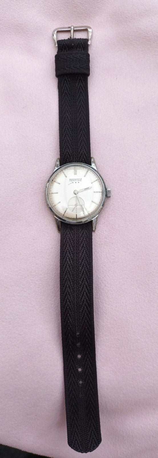 Vintage Pontiac herenhorloge, Overige merken, Staal, Met bandje, Polshorloge