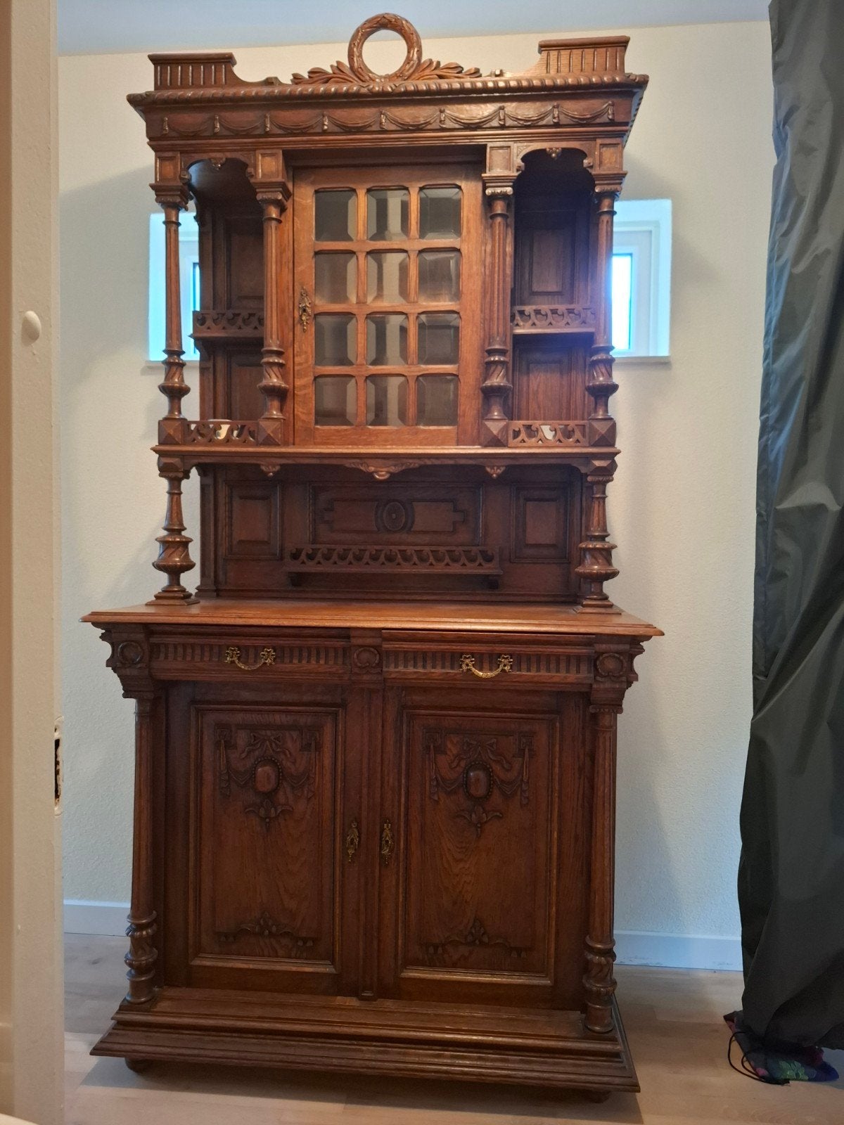 Antieke houten kast -  dressoir met vitrinekast, Antiek en Kunst, Antiek | Meubels | Kasten, Ophalen