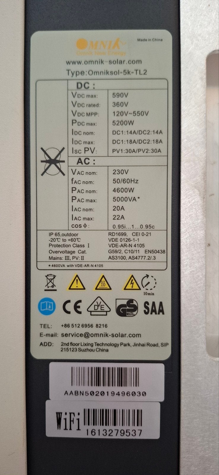 Omnik 5K-TL2 1-fase Omvormer (5 kw), Ophalen, Gebruikt