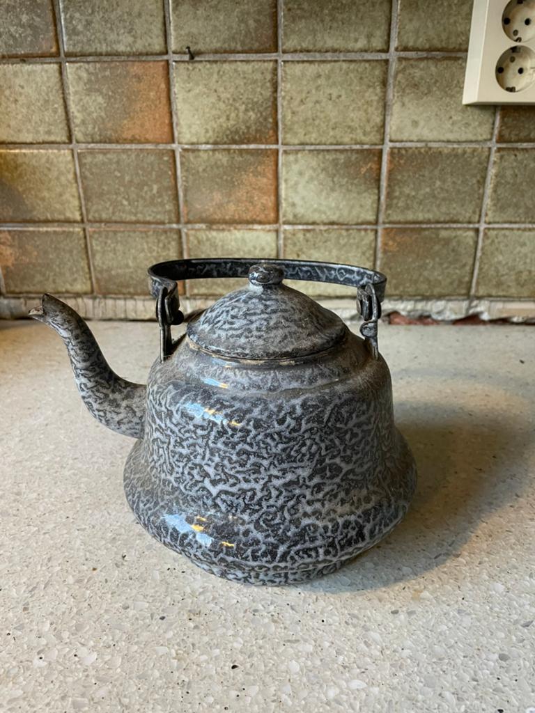 Waterketeltje emaille grijs gewolkt, Ophalen of Verzenden