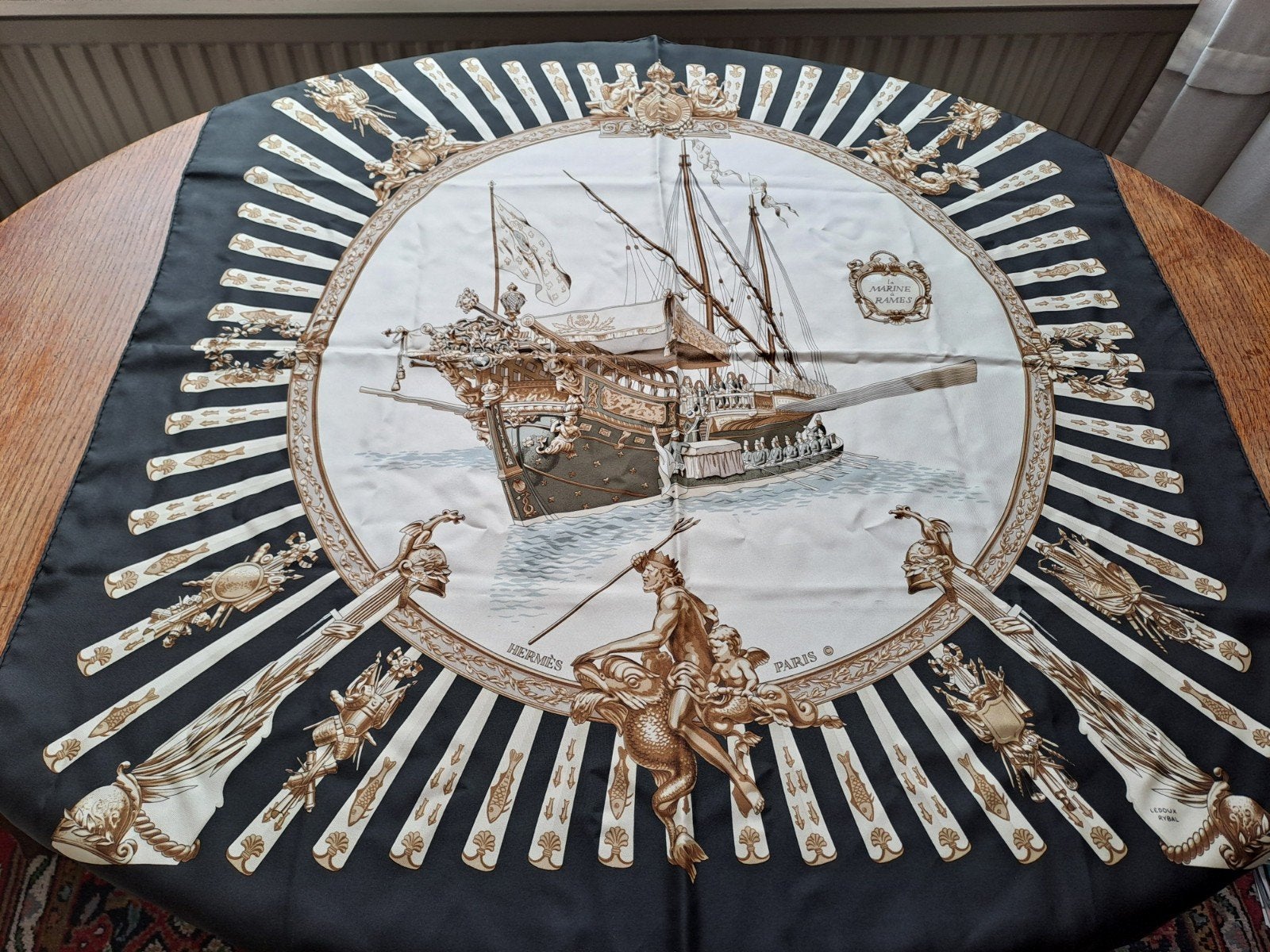 HERMÈS PARIS  SJAAL LA MARINE à RAMES, Hermès Paris, Verzenden, Zo goed als nieuw, Sjaal