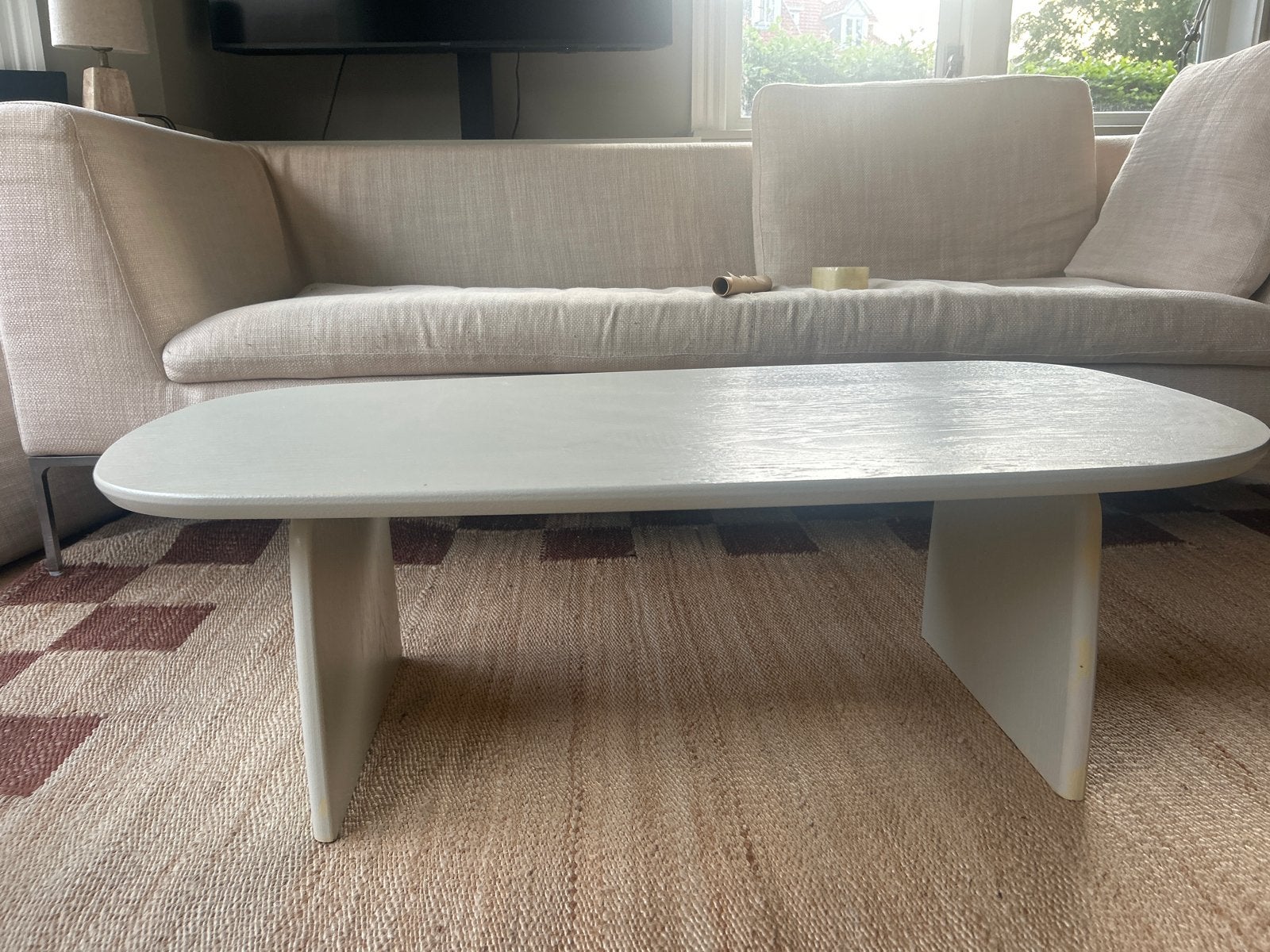 coffee table tablo oak, lichtgrijs, massief hout TILTIL, Gebruikt, 100 tot 150 cm, Minder dan 50 cm, Ovaal