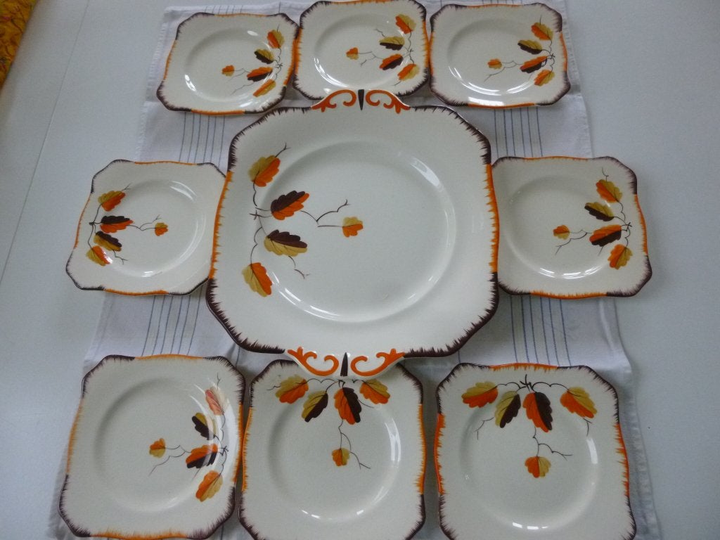antiek solian ware soho gebakstel oranje/zwart op wit, Antiek en Kunst, Ophalen of Verzenden