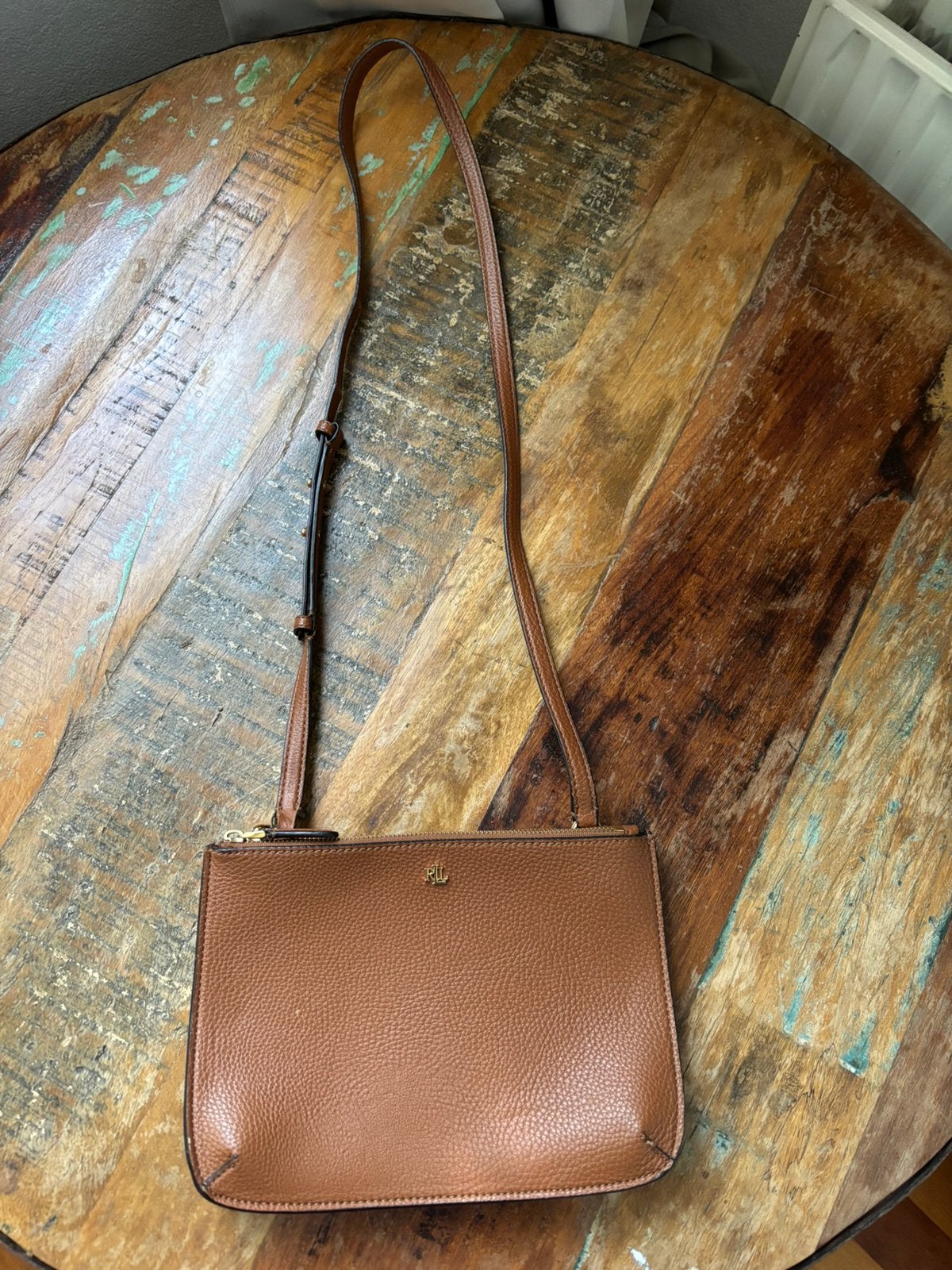Lauren Ralph Lauren leren schoudertas cognac, Overige merken, Bruin, Ophalen of Verzenden, Zo goed als nieuw