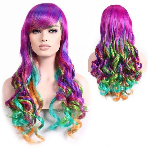 TOP SELLER : Multi color carnaval pruik lang haar met krulle, Sieraden, Tassen en Uiterlijk, Uiterlijk | Haarverzorging, Verzenden