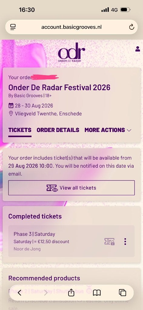Onder de Radar (ODR) Zaterdag Saturday ticket / kaartje, Eén persoon