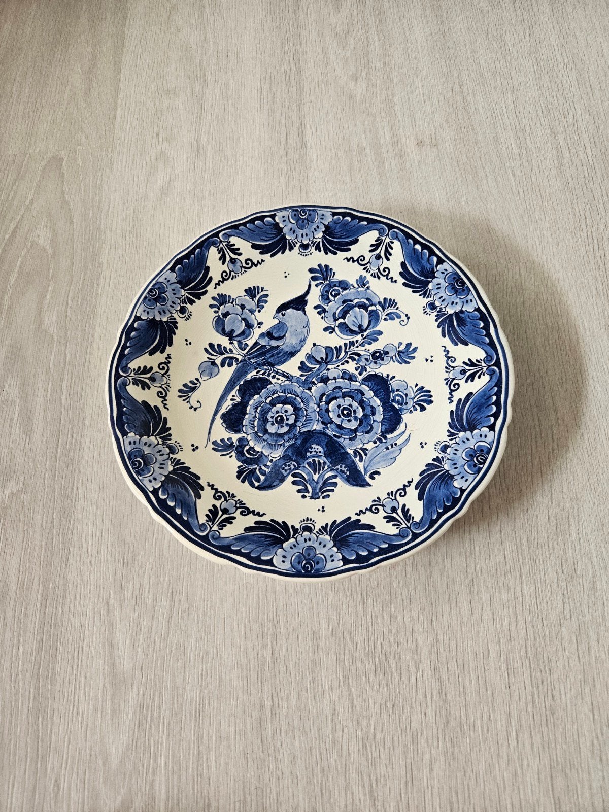 Delfts Blauw Wandbord met Vogel en Bloemen, Ophalen of Verzenden