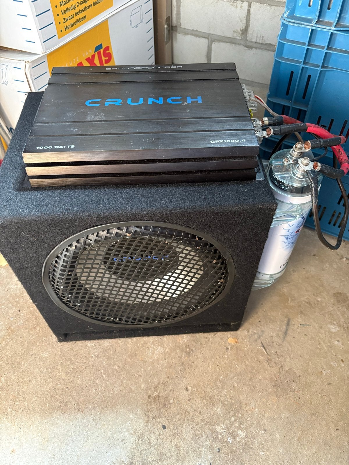 Crunch Groundpounder versterker , subwoofer en condensator, Ophalen, Gebruikt