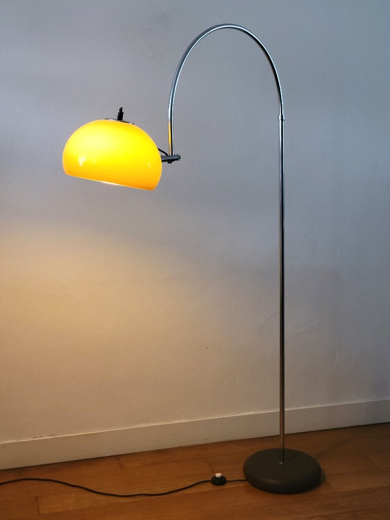 Dijkstra boog vloerlamp met bolvormige kap, Nederland 1970, Ophalen, Mid Century Modern, Vintage design, E27 (groot), 150 tot 200 cm