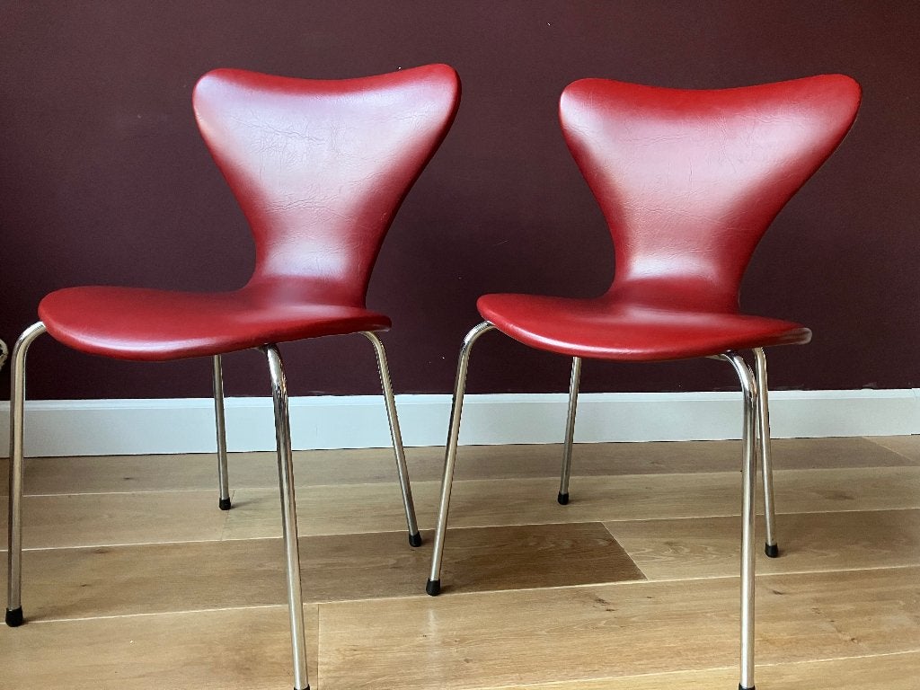 2x vlinderstoel bordeauxrood leer design/vintage, Ophalen, Gebruikt, Twee, Leer