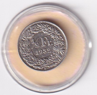 Zwitserland 1/2 Franc 1932 Fraai, Verzenden, Overige landen, Losse munt, Zilver