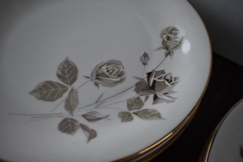 Bavaria retro borden met rozen zwart wit decor 12x art deco, Ophalen of Verzenden