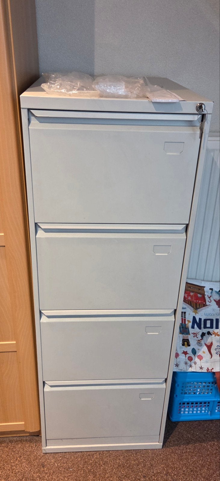 Metalen archief/dossierkast met slot, 4 laden, incl. mappen, Huis en Inrichting, Ophalen, Minder dan 50 cm, Gebruikt, 100 tot 150 cm