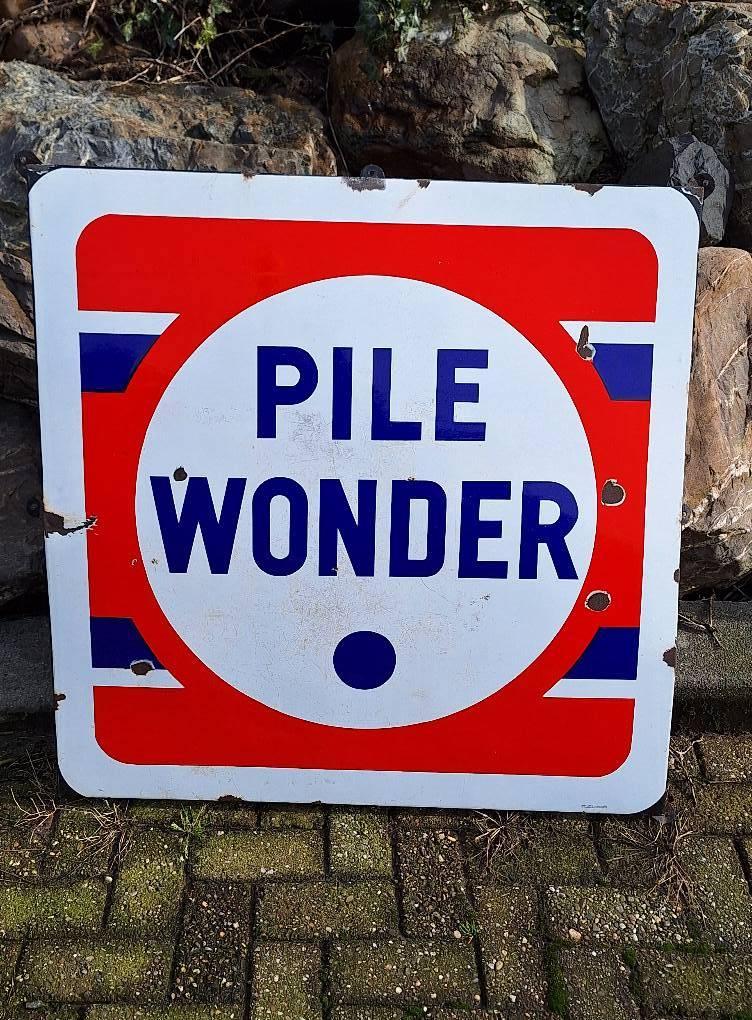 Mega groot XXL emaille bord van het Franse merk PILE wonder., Ophalen, Reclamebord, Gebruikt, .
