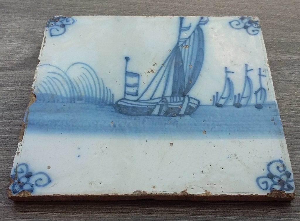 18 de eeuw Bodemvondst Tegel Schip Zeilschip Kotter Klipper, Ophalen of Verzenden