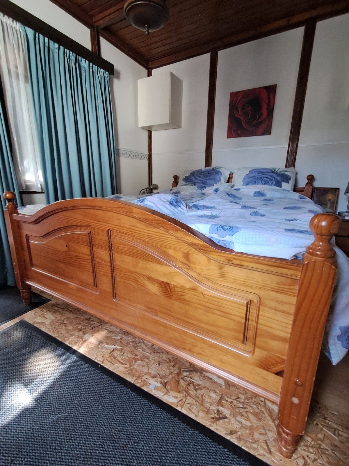 Noten houten tweepersoonsbed + stevig matras, Ophalen, Bruin, Tweepersoons, 160 cm