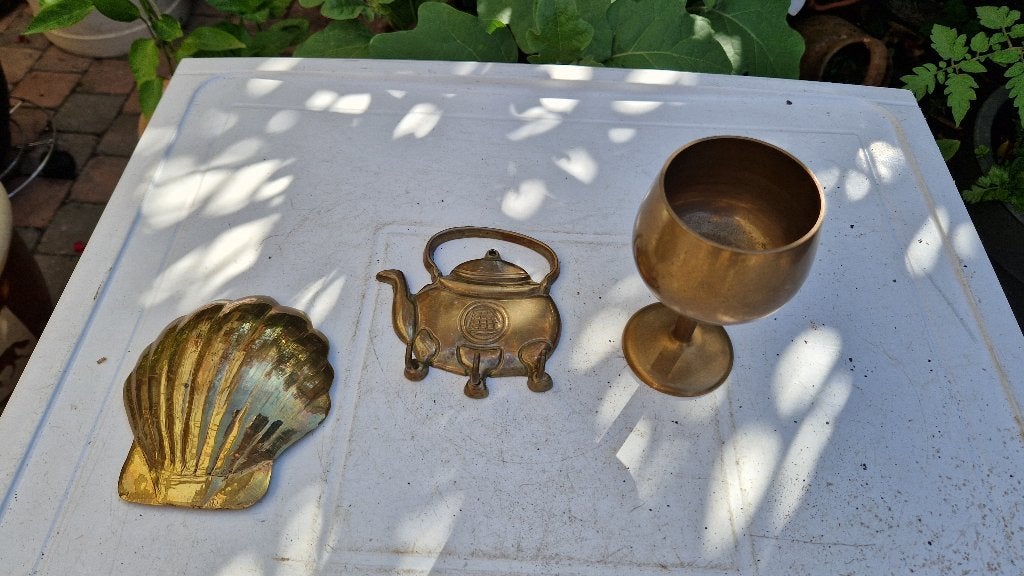 oude koperen decoratie kelk schelp sleutelhanger, Ophalen of Verzenden, Koper