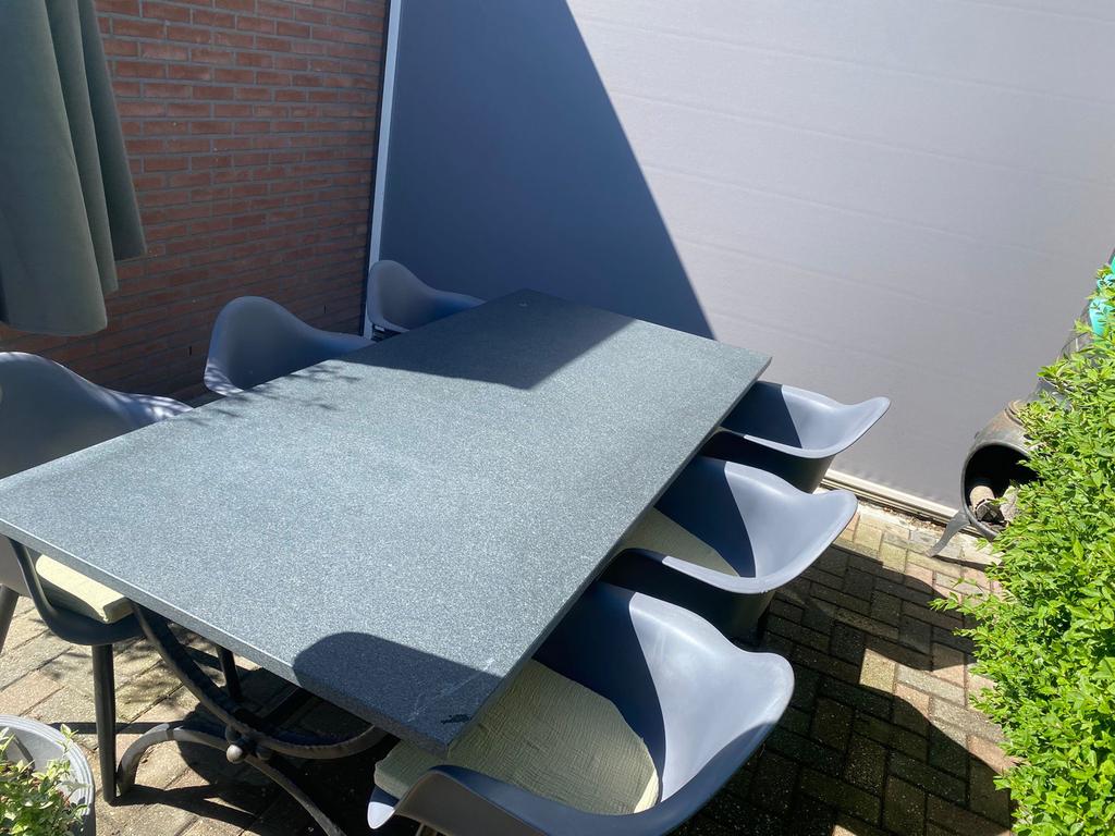 Natuur stenen tafel met 6 stoelen, Ophalen, Overige materialen, Gebruikt, Eettafel