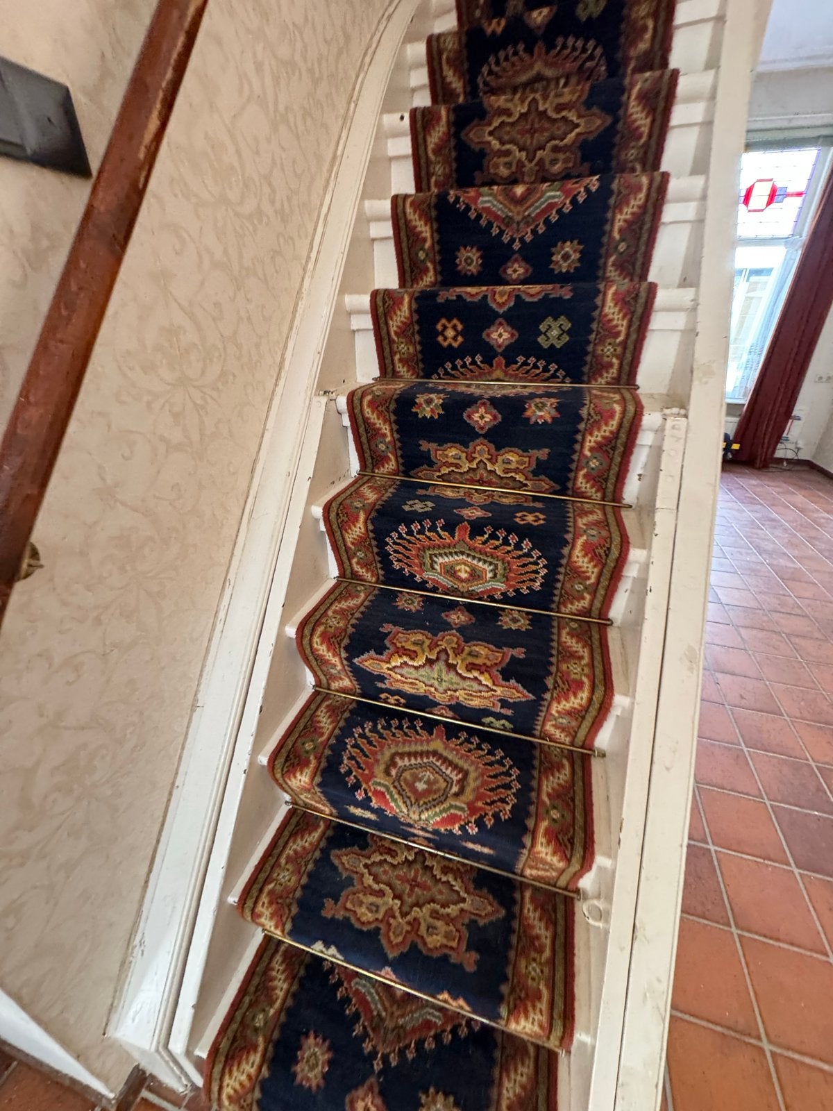 Vintage traploper met messing roeden - Klassiek design, Ophalen, Minder dan 50 cm, Gebruikt, Blauw