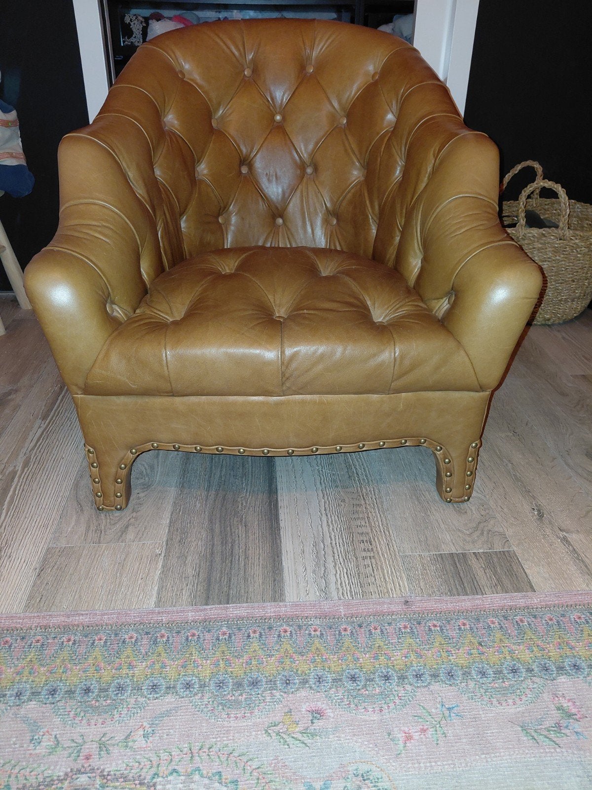 Twee leren fauteuils met knopen en nagels, Ophalen, Gebruikt, 75 tot 100 cm, Klassiek, Chesterfield-stijl