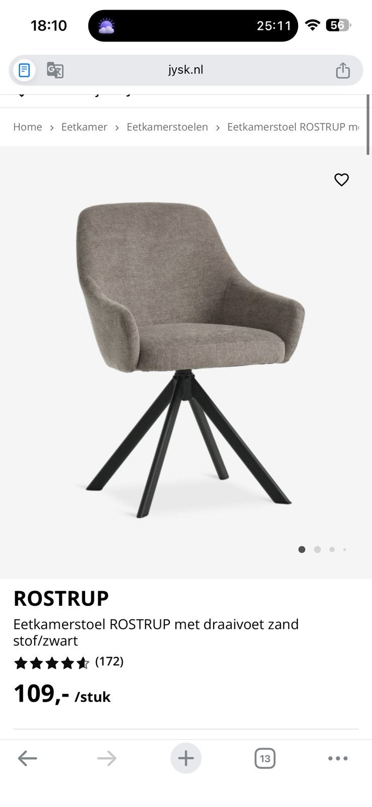 4x Jysk turning chairs 50€ total, Ophalen, Kunststof, Zo goed als nieuw, Vier