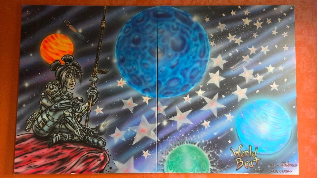 World Beat - spray paint door Chris Crash, Ophalen, Stripfiguren/cartoons, Overige technieken, Gelimiteerde oplage