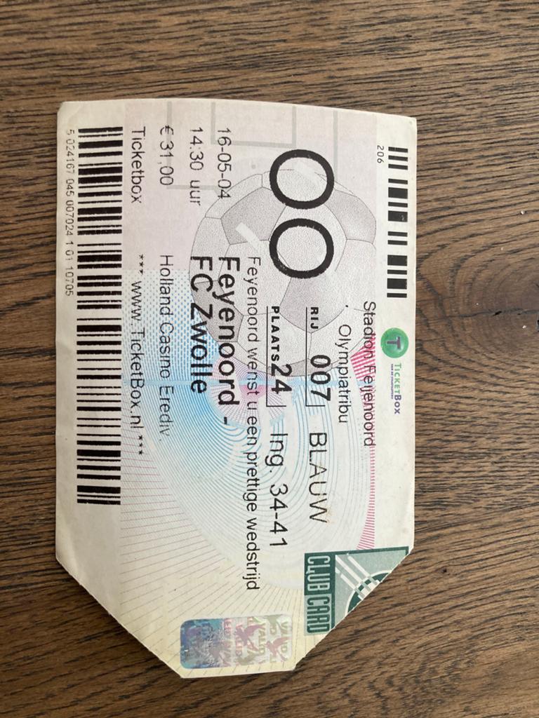 TICKET FEYENOORD-FC  ZWOLLE 03-04, Ophalen of Verzenden, Zo goed als nieuw, Feyenoord, Overige typen
