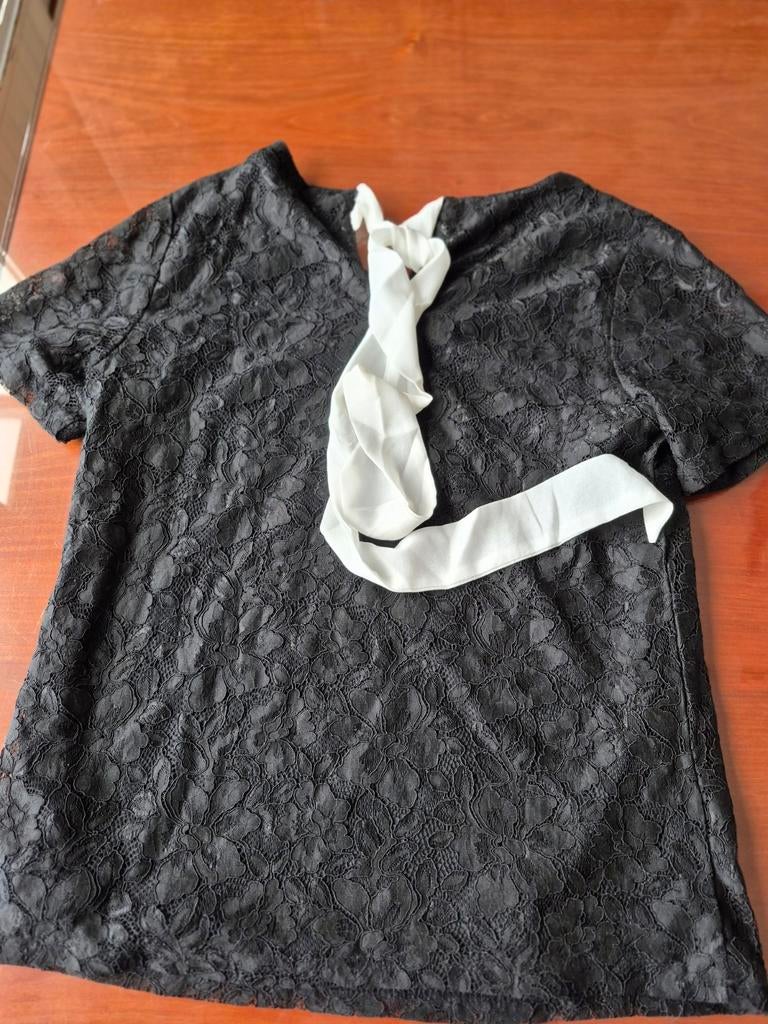 Zwart kanten topje met witte strik - FRIME Maat S, Kleding | Dames, FRIME, Zwart, Ophalen of Verzenden, Zo goed als nieuw