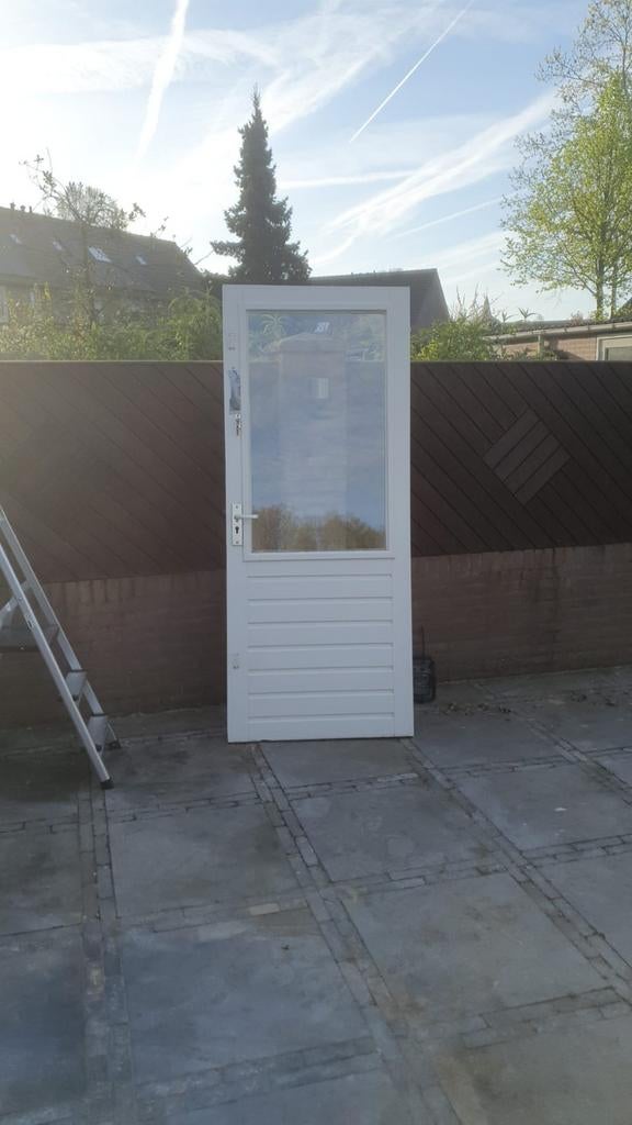 Hardhouten achterdeur, Ophalen, Gebruikt, 200 tot 215 cm, Glas