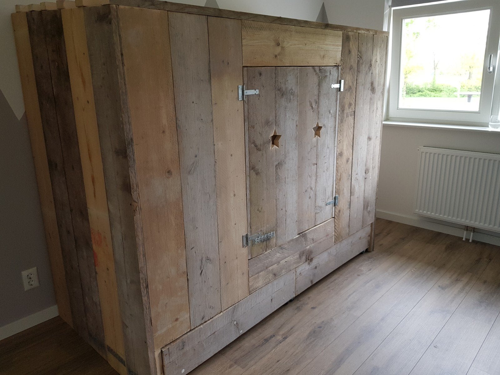 Lage bedstee steigerhout, Ophalen, 180 cm of meer, 85 tot 100 cm, Matras