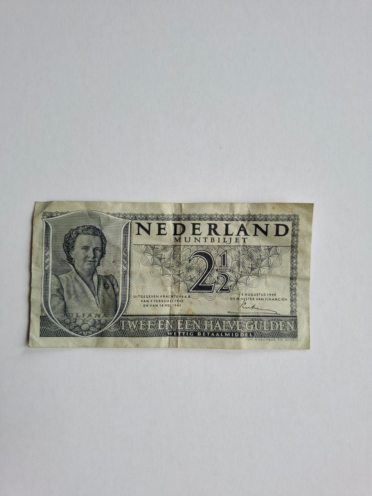 1949 juliana muntbiljet 2,50 gulden, Ophalen of Verzenden, 2½ gulden